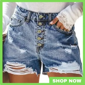 Women's Ripped Solid Color Shorts Hot Pants Jeans - Blue