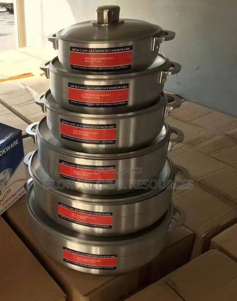 6pcs Polished Aluminium Cookware Pot (Size 20, 24,