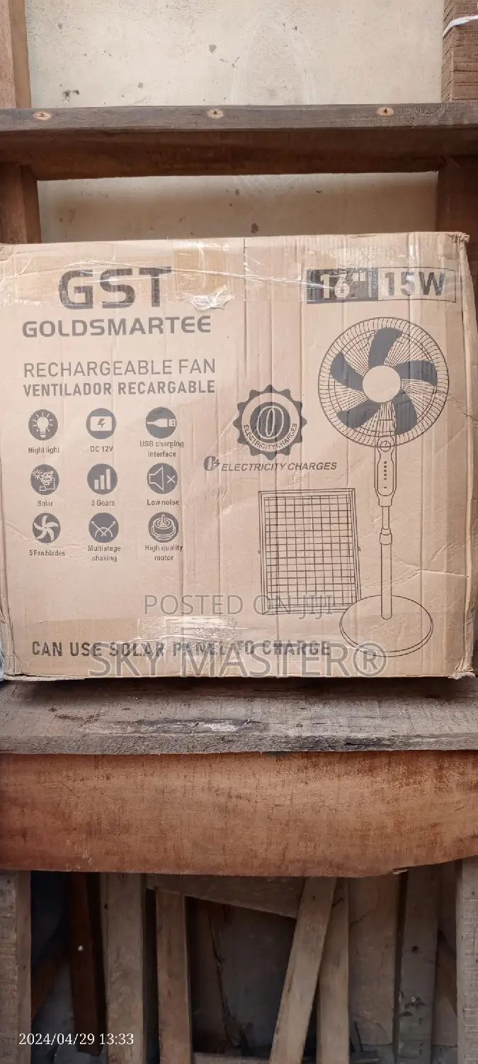 GST Rechargeable Standing Fan With Panel