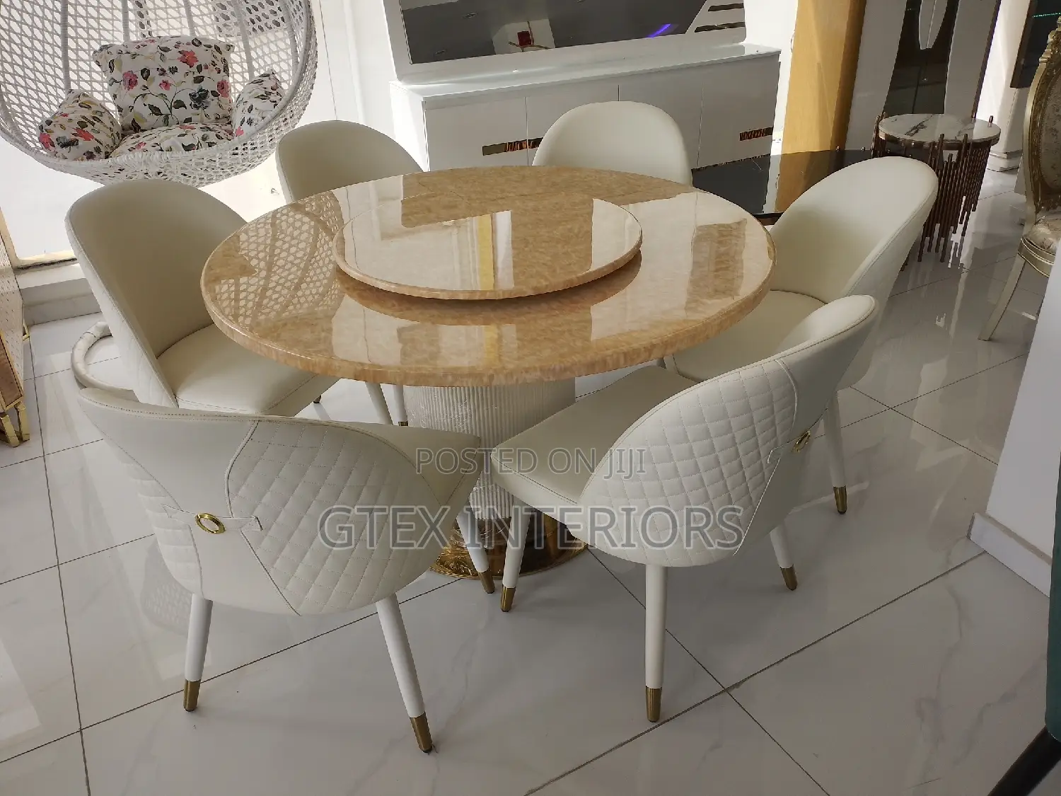 Round Top Marble Dinning Table Set