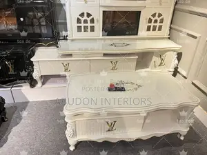 White Marble Table and TV Mount