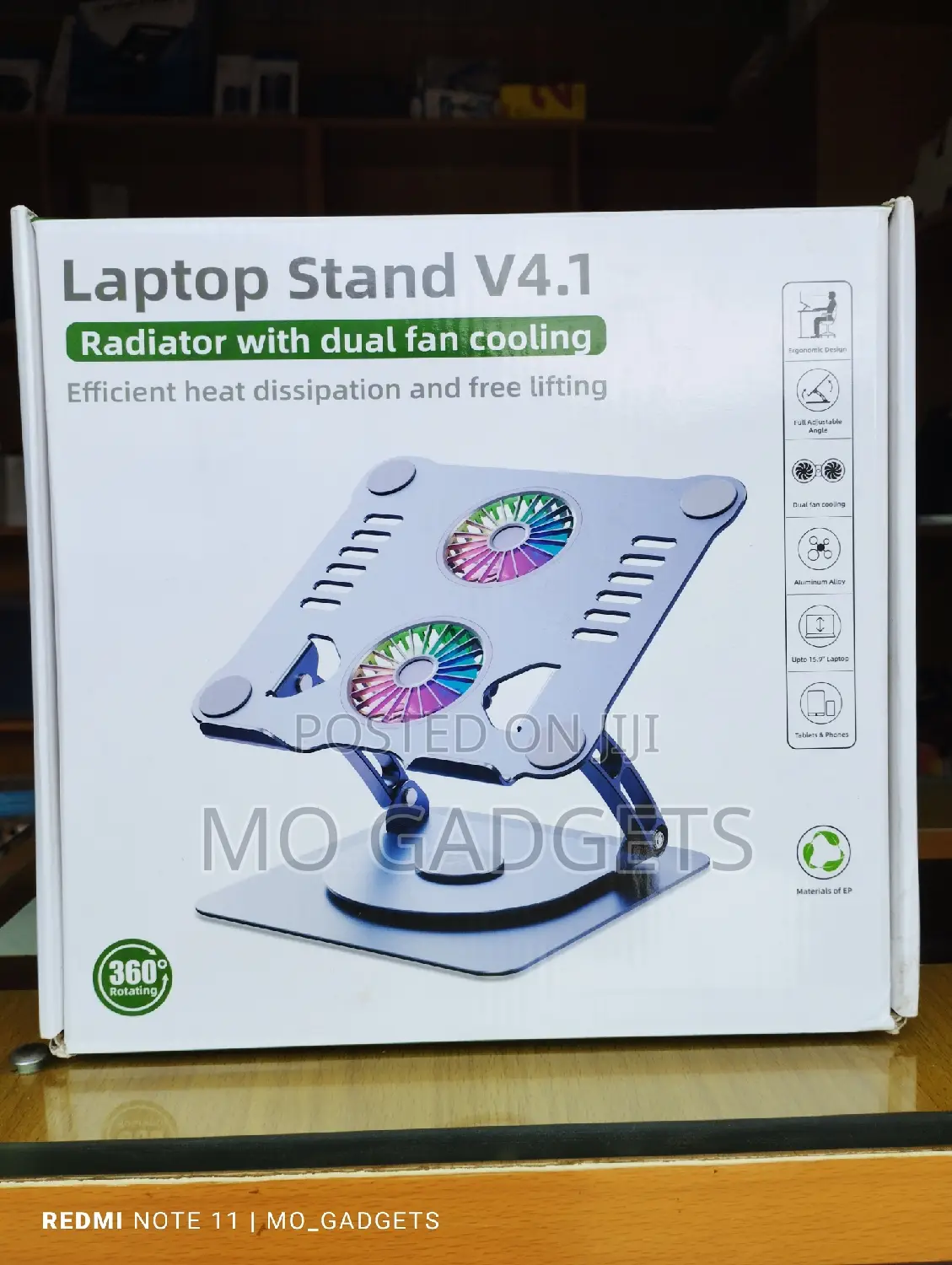 Adjustable 360°Laptop Stand With Coolingfan and Led Lights