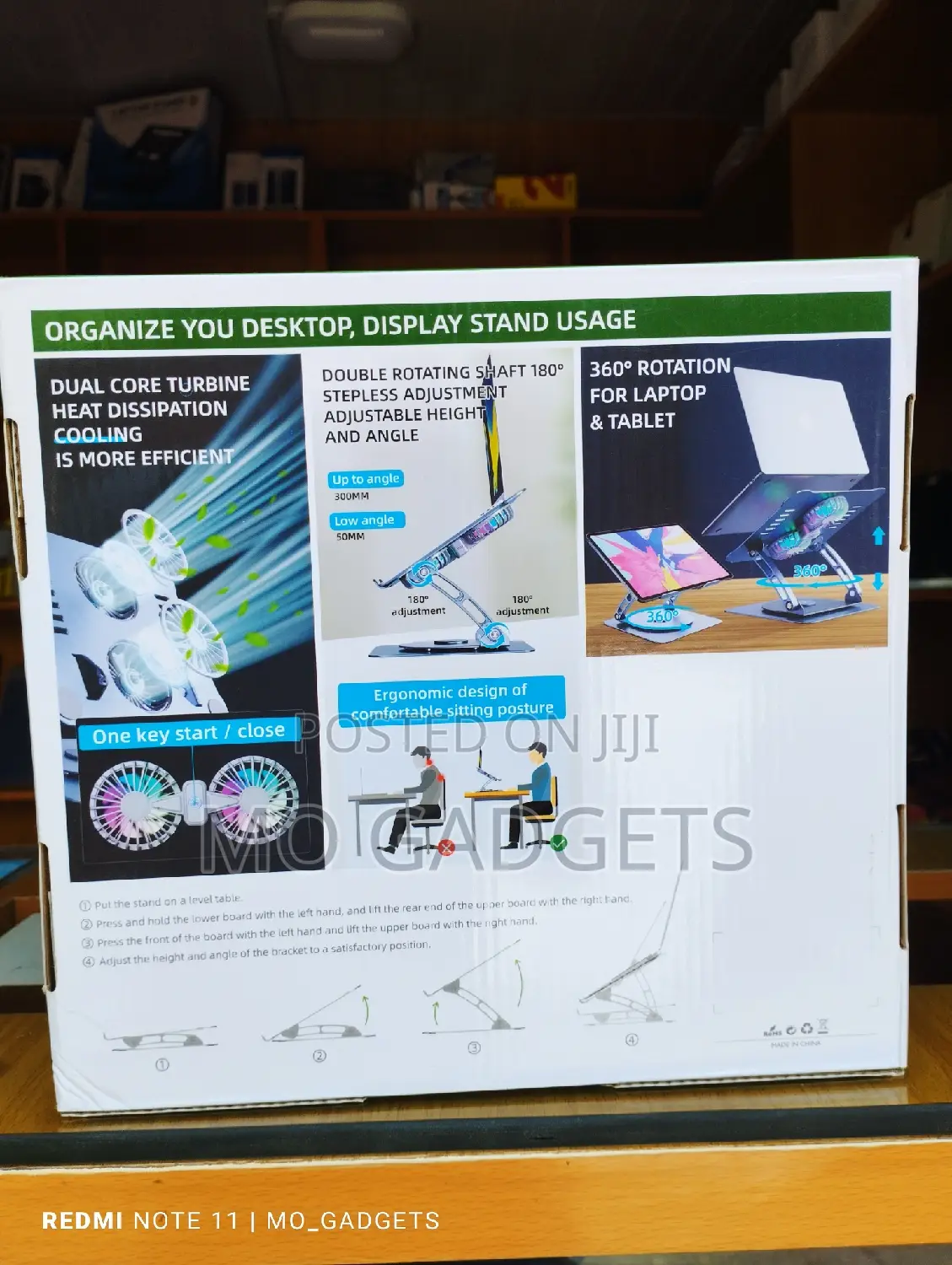 Adjustable 360°Laptop Stand With Coolingfan and Led Lights