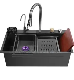 Luxury Kitchen Sink Black With Double Taps and Cup Wash
