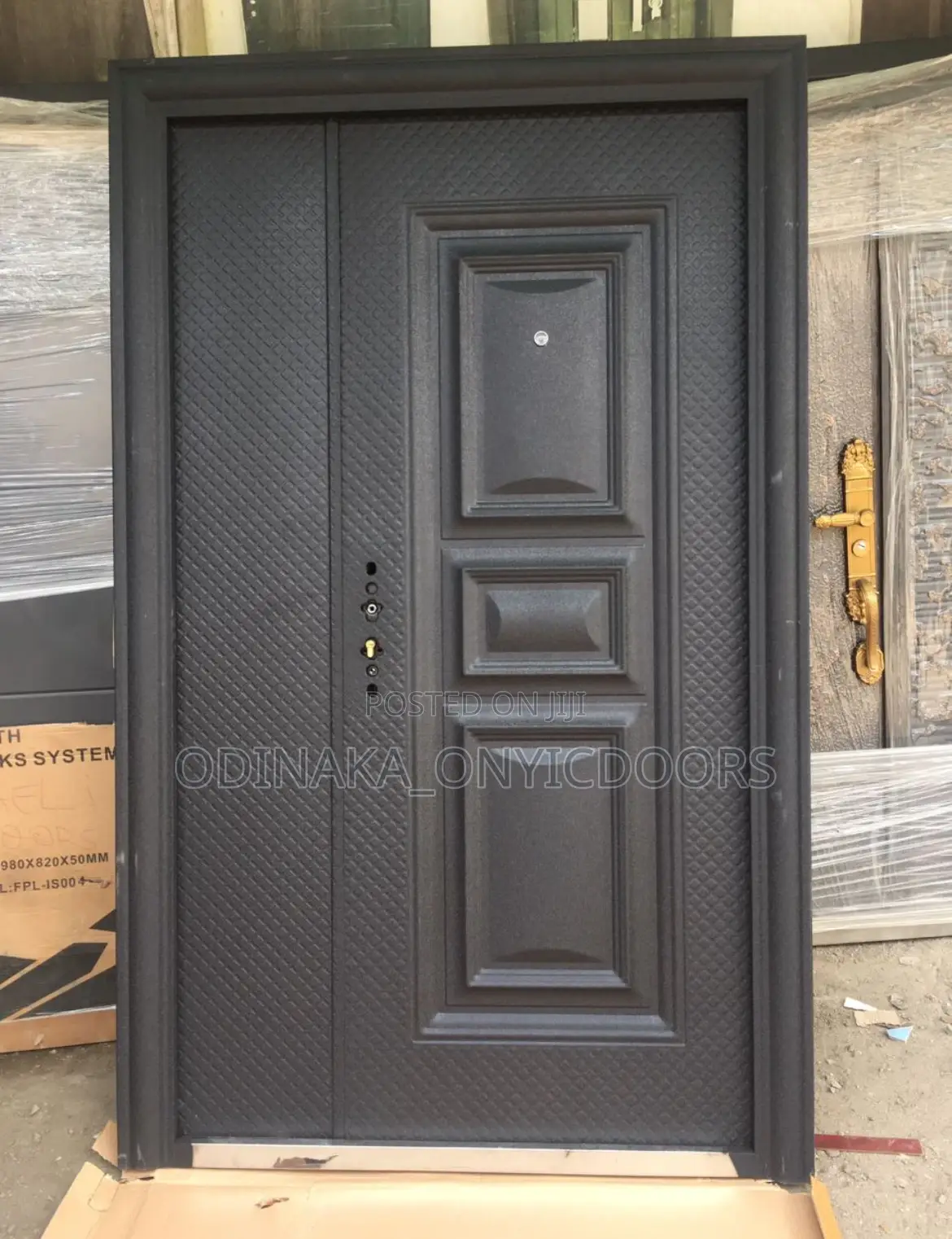 7ft by 4ft 70mm Steel Door Black(2 Panel Design)