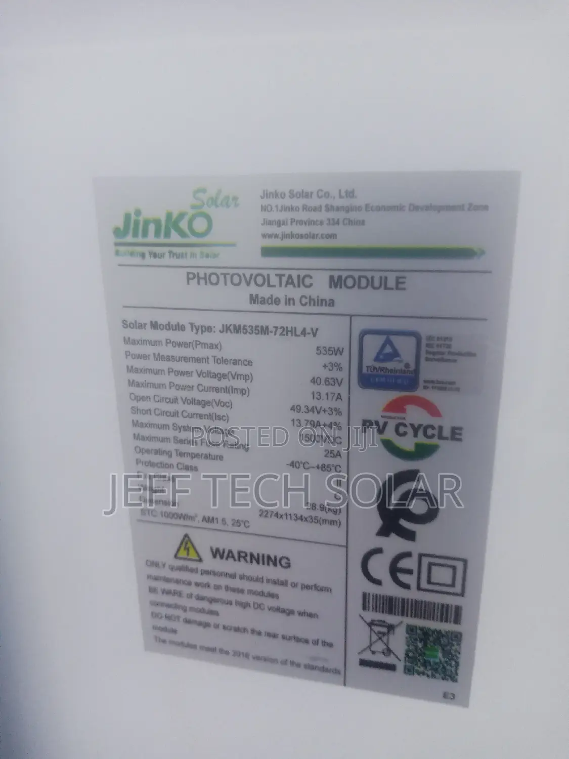 Solar Panel Mono 535W Jinko