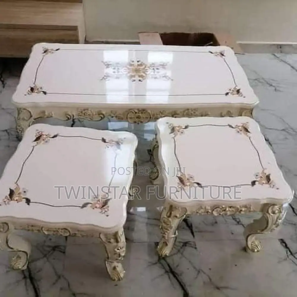 Modern Royal Wooden Top Centre Table With 2 Side Stools