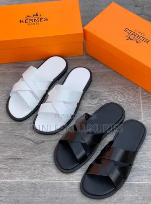Original Hermes Cross Leather Slippers