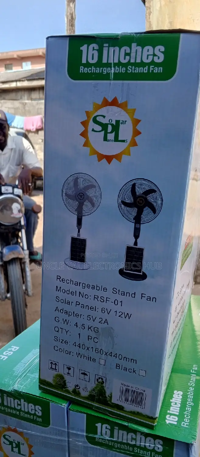 SPL 16" Rechargeable Standing Fan With Solar Panel
