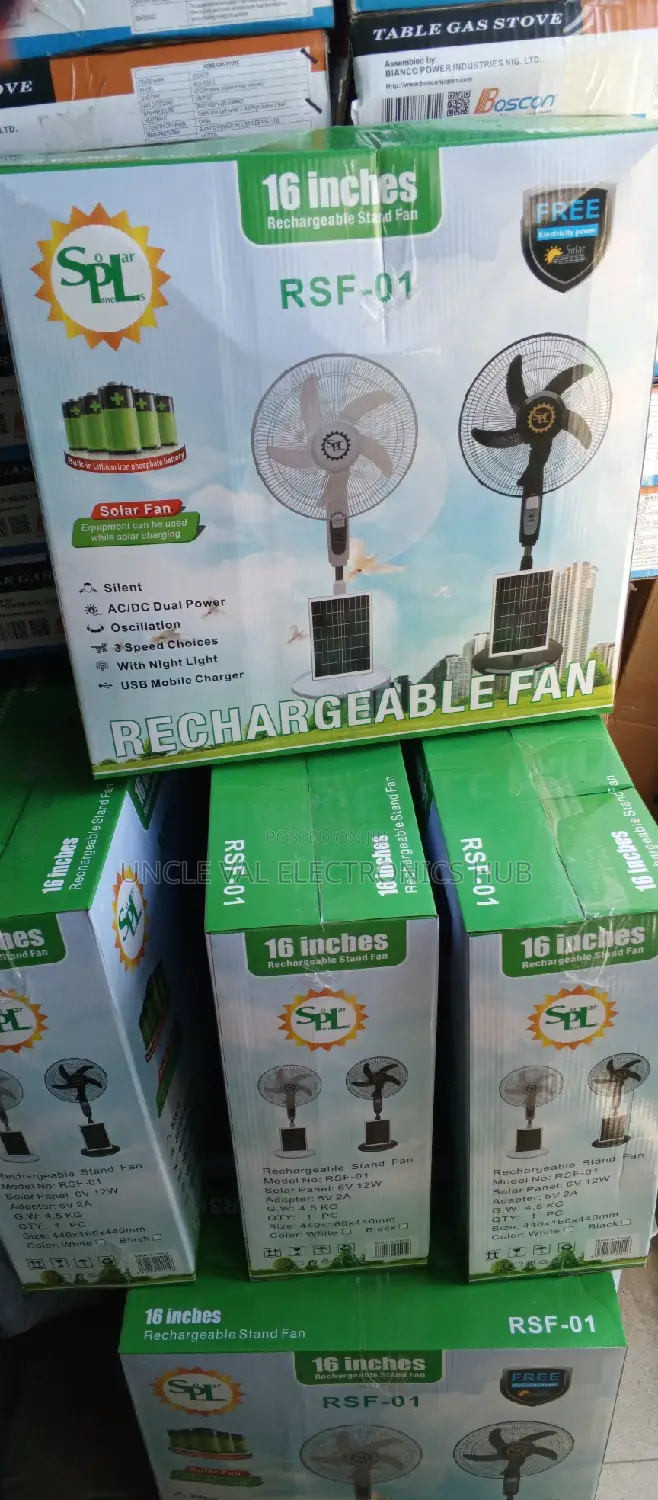 SPL 16" Rechargeable Standing Fan With Solar Panel