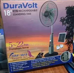Duravolt (3in1) 18" Solar Rechargeable Fan With 2bulbs And Solar Panel