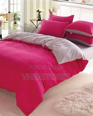 Plain Cotton Bedsheet, Pillowcases And Duvet. Ash And Pink