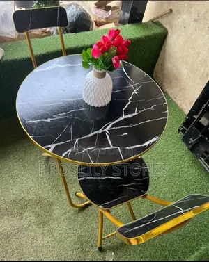 Black Faux Marble Table and Chaira