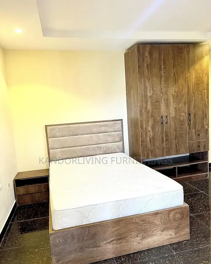 3.5 by 6 Part Padded/Wooden Bed Frame With 1 Bedside