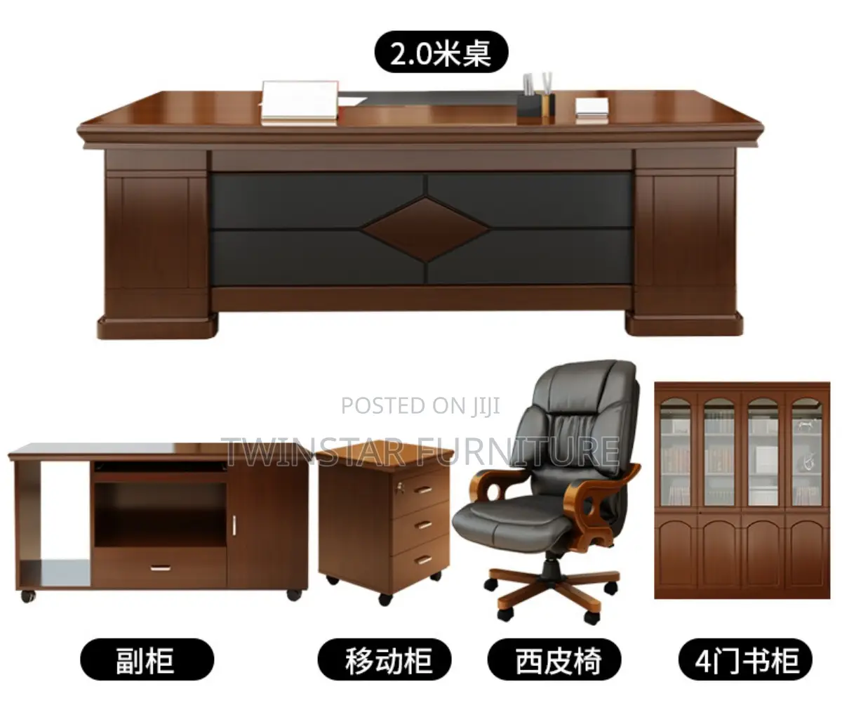Modern Executive Office Table Chair Bookshelve