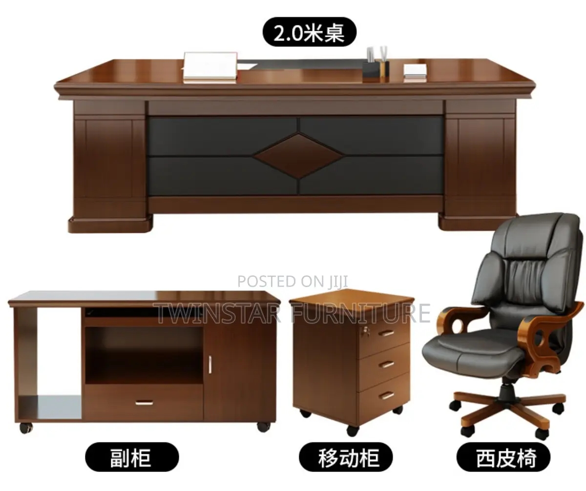 Modern Executive Office Table Chair Bookshelve
