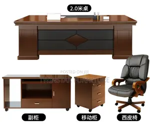 Modern Executive Office Table Chair Bookshelve
