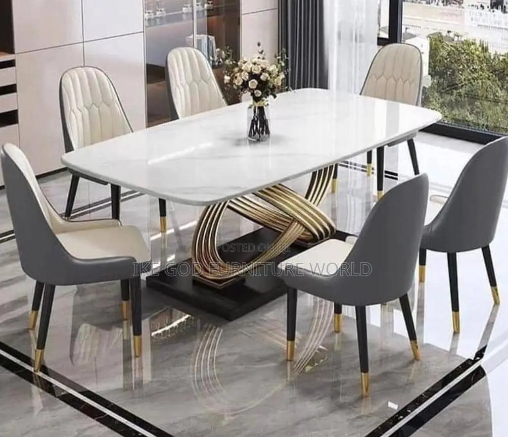 6seater Imported Turkish Marble Dining Table With Solid Chai