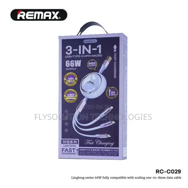 Remax Multipurpose 3 in 1 66 Watts Retractable Cable