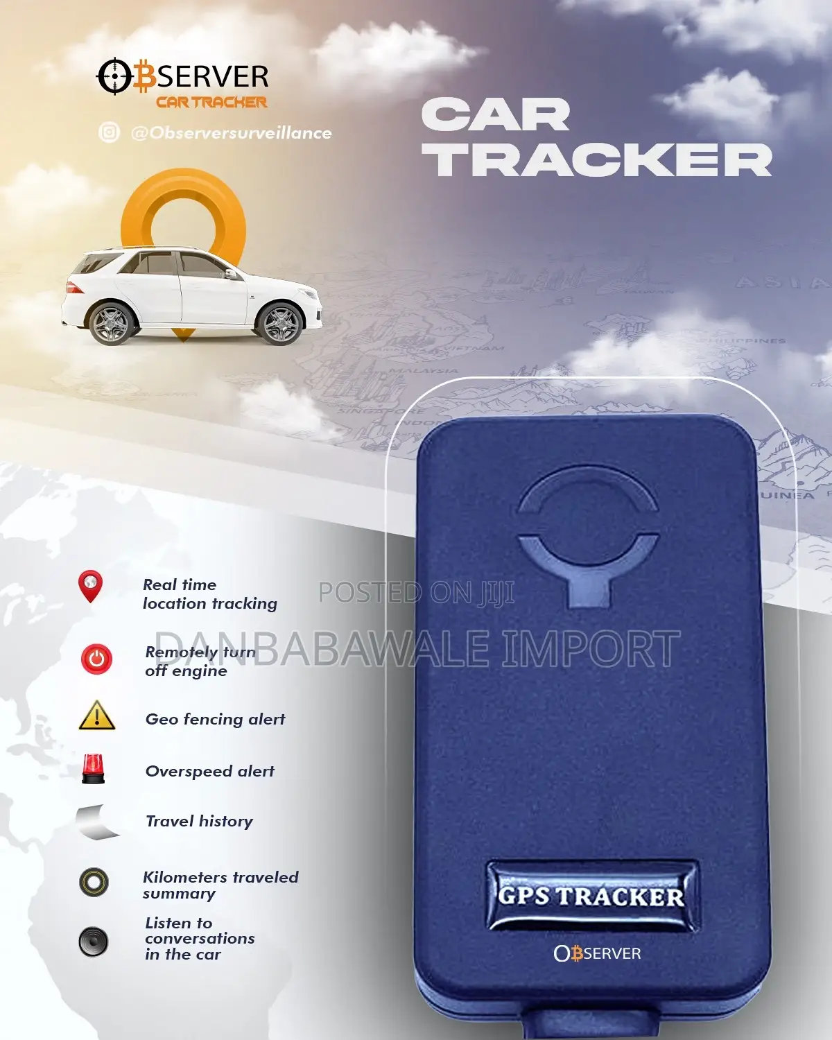Observer Car Tracker GPS + 4g Can Stop Car on Phone