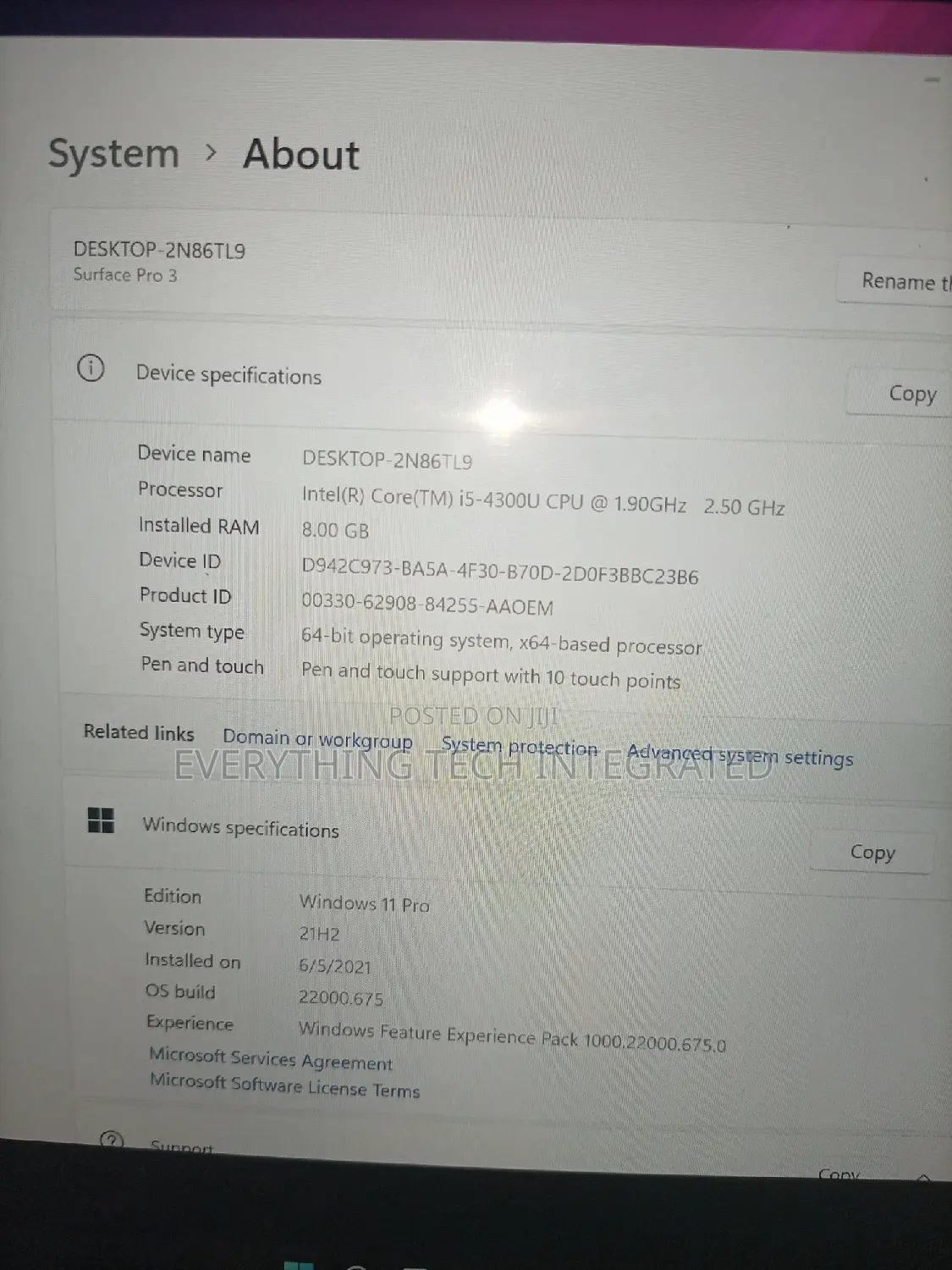 Laptop Microsoft Surface Pro 3 8GB Intel Core I5 SSD 256GB