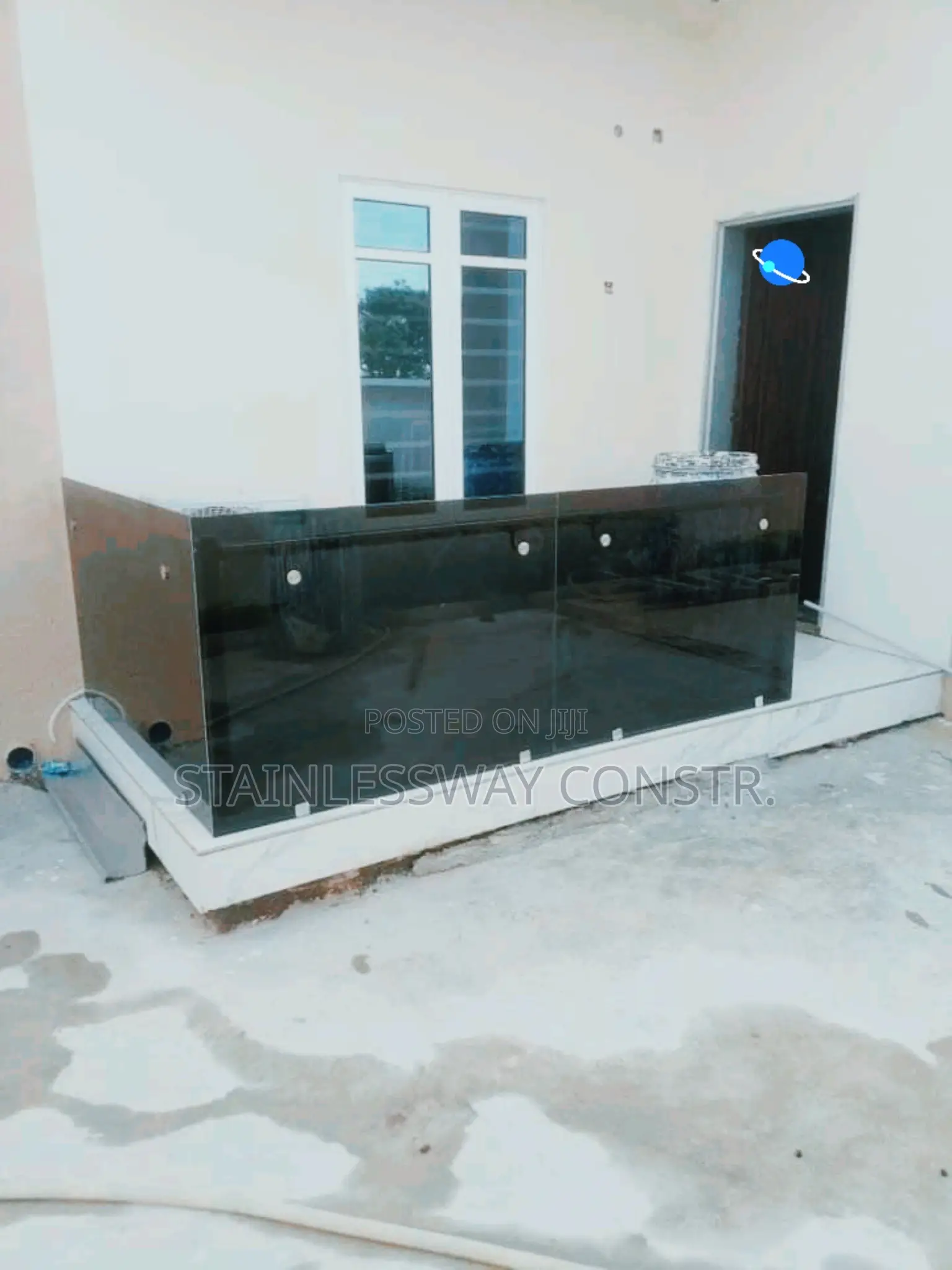 Dark Grey Corridor Glass Railing