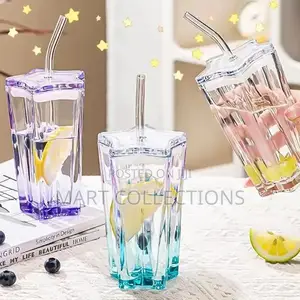 Glass Cup With Straw Coffee Cup With Lid Drinking Cup