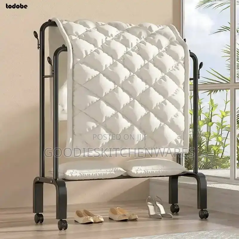Heavy Duty Iron Double Pole With Wheels Cloth Hanger