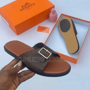 Original Hermes Men Leather Slippers