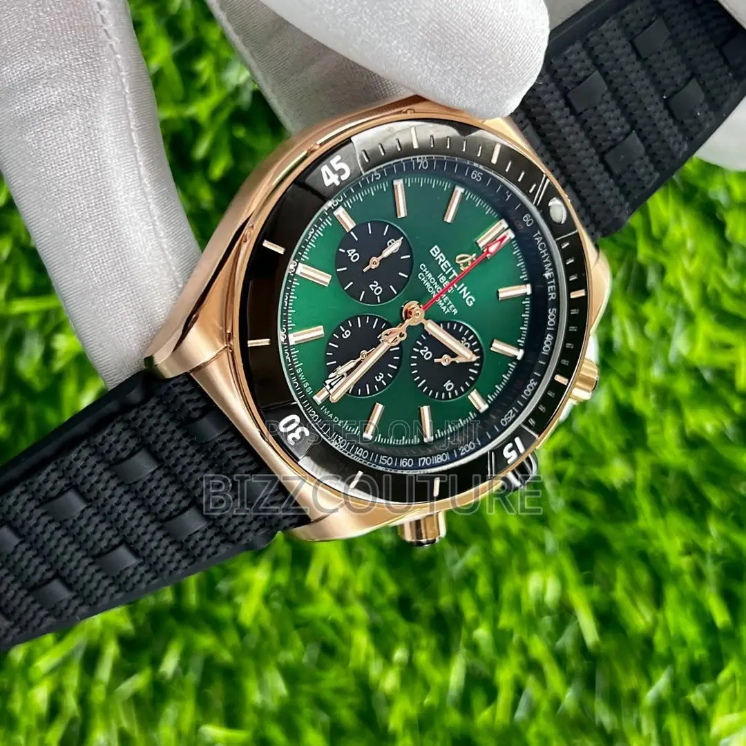 Original BREITLING Chronometer Green Dail Black Rubber Strap