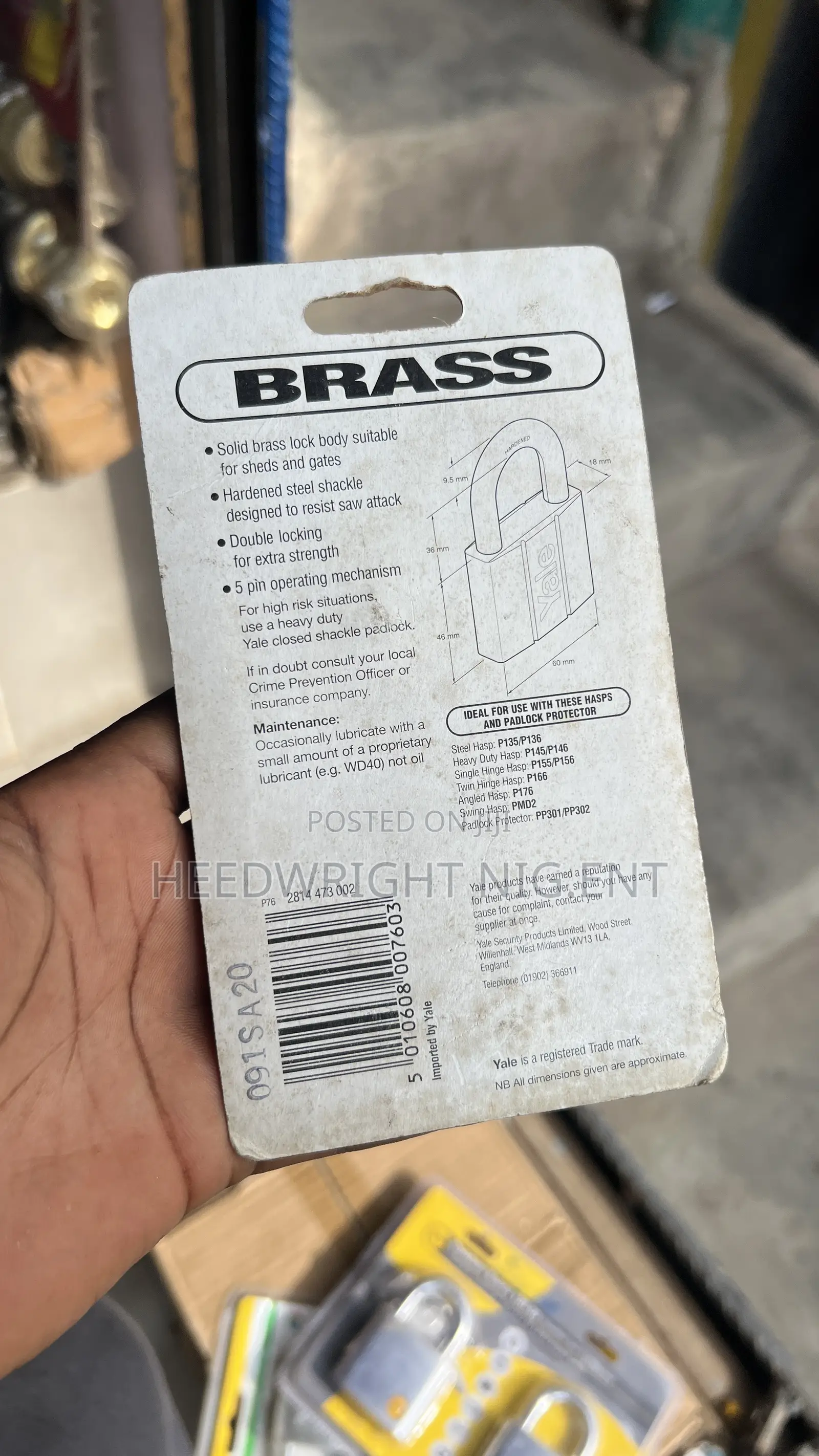 Yale Solid Brass 60mm Padlock