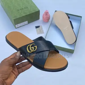 Original Gucci Men Cross Leather Slippers