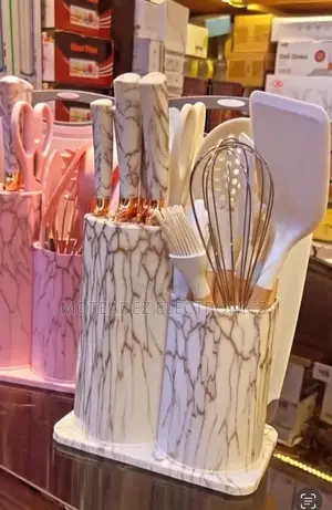 Marble Design Quality Silicone Spoons, Knives, Cutting Board