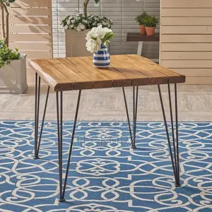 Outdoor Cocktail Table With Solid Wooden Top