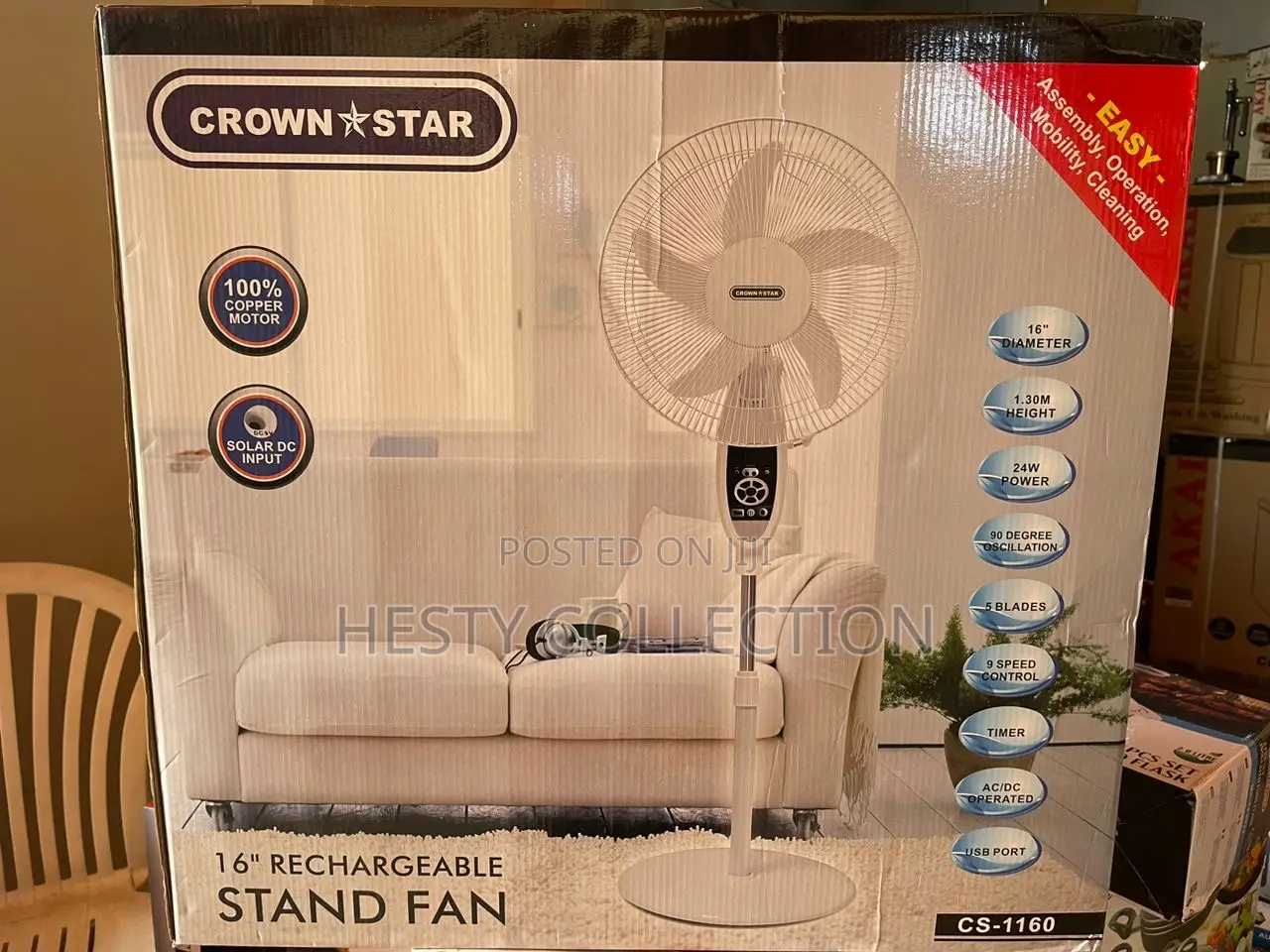 16 Inches Rechargeable Standing Fan Crownstar