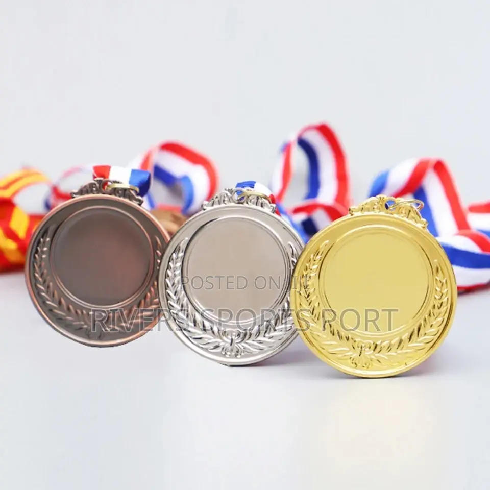Metal Award Medals With Neck Ribbon Gold Silver Bronze Style