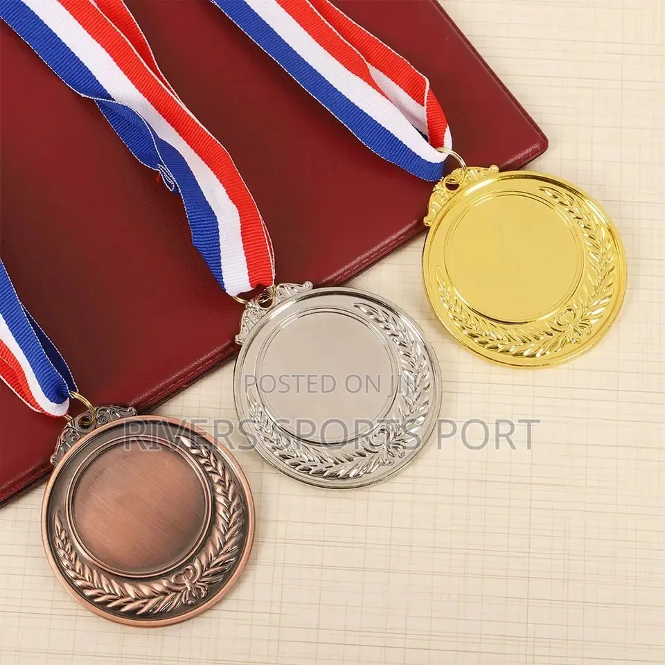 Metal Award Medals With Neck Ribbon Gold Silver Bronze Style