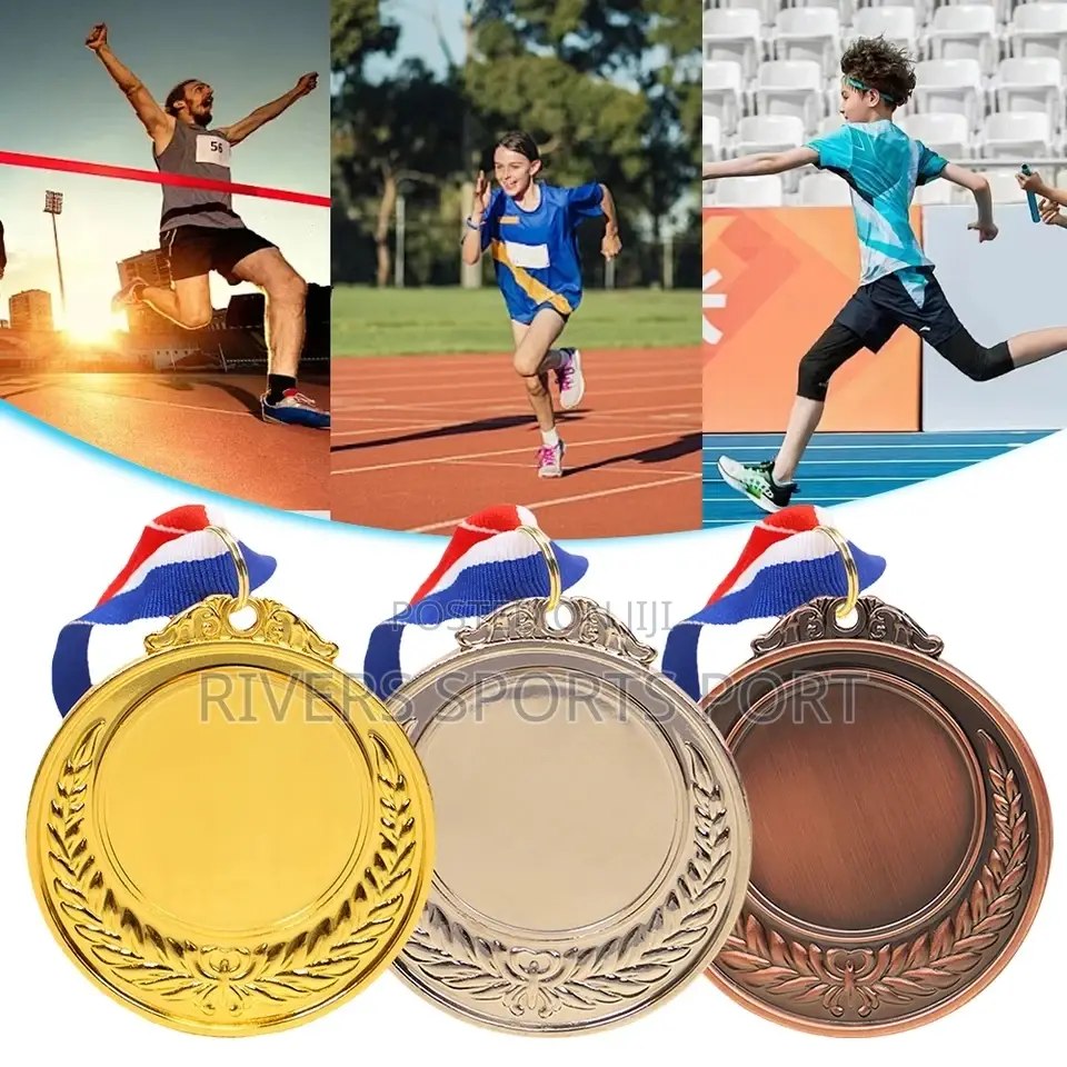 Metal Award Medals With Neck Ribbon Gold Silver Bronze Style