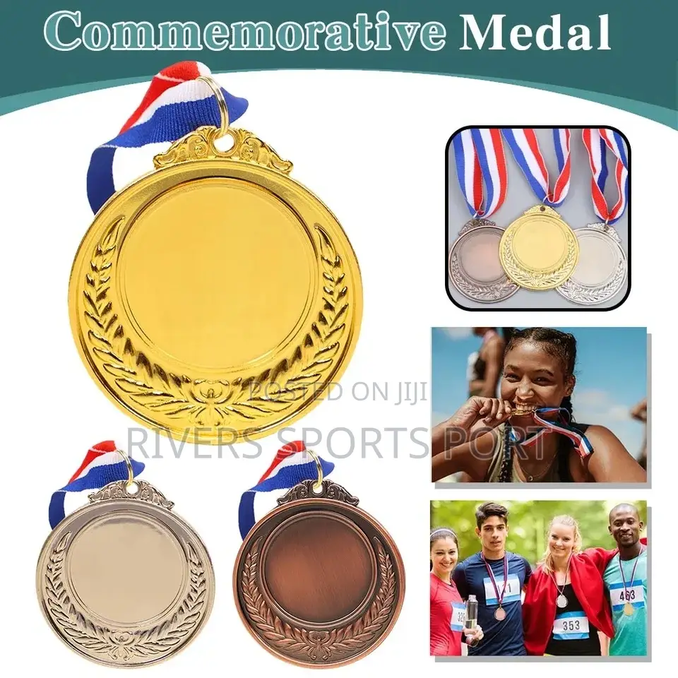 Metal Award Medals With Neck Ribbon Gold Silver Bronze Style