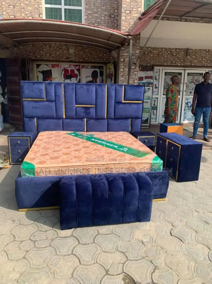 Navy Blue Bed Frame With Matress