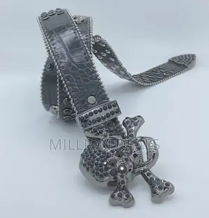 Skul Inspires Rhinestone Men’S Luxury Belt Black