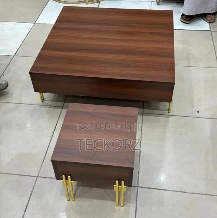 Coffee Center Table Side Table Set With Golden Base