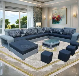 Set of U-Shape Sofa Chairs With Table and Side Stools