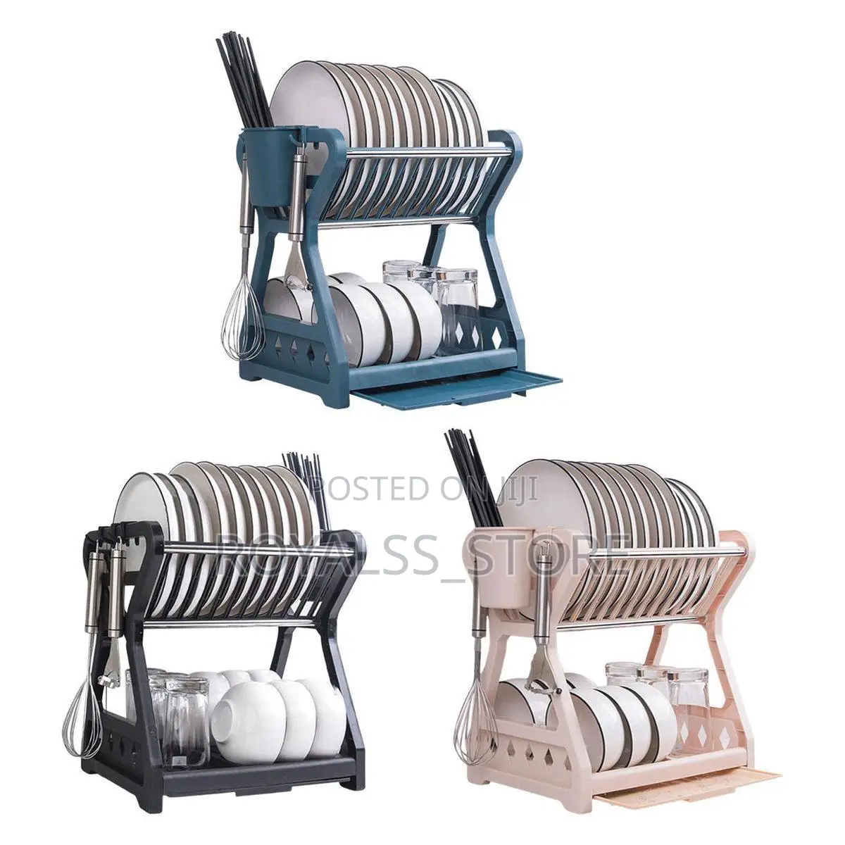 Double Layer Plastic Dish Rack and Utensils Holder