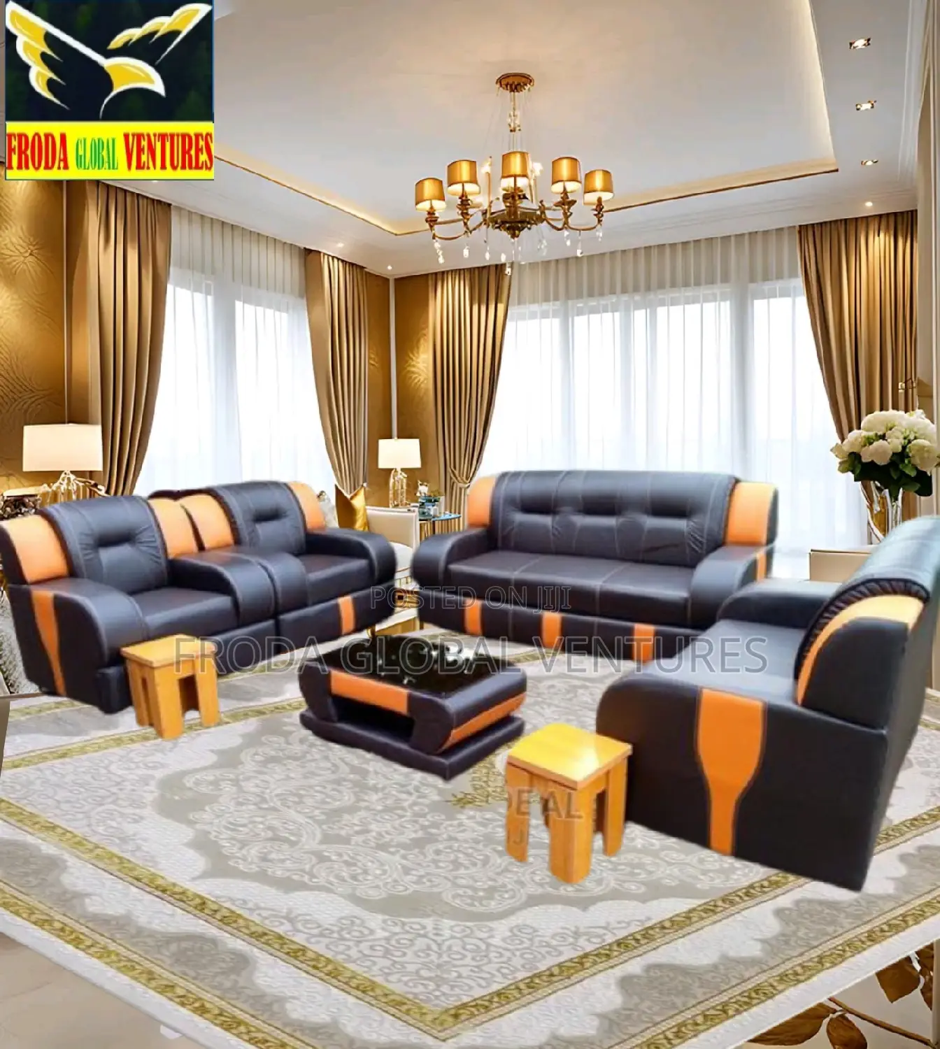 Set of 7 Seaters Sofa Chairs With Table and Side Stools. Pl1