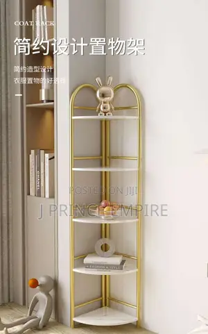 5 Layers Corner Bookshelf Floor Shelf Iron Tripod Bedside