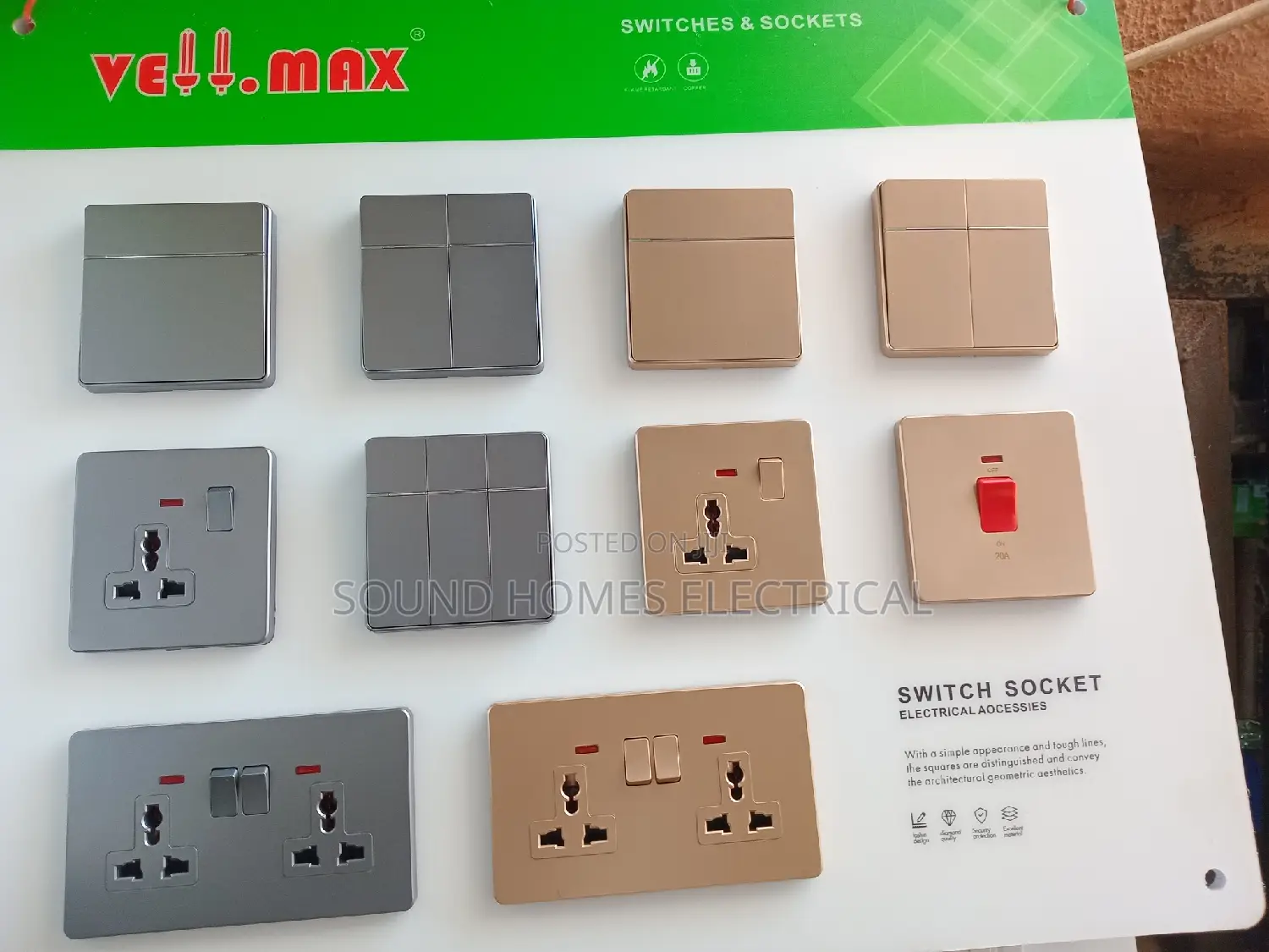 Vellmax Gold And Grey Switches And Sockets