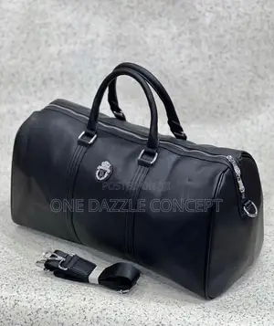 Black Leather Weekender / Duffle Bag