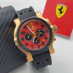 Original Ferrari Chronograph Red Dail Black Rubber Watch