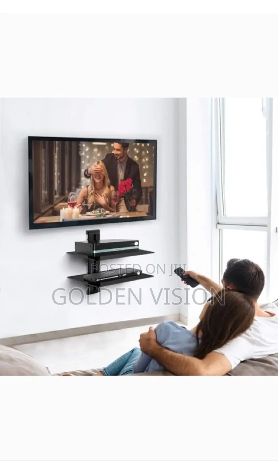 Portable Glass Double Wall Shelf With TV Hanger 14-42'